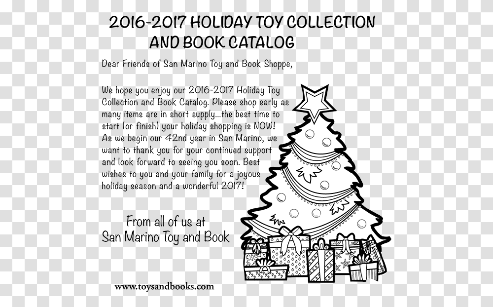 San Marino Toys And Books Newsletter Christmas Present Black And White, Tree, Plant, Ornament, Christmas Tree Transparent Png