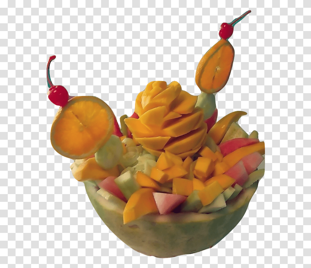Sandiloka Image Carving Fruit Salad, Cream, Dessert, Food, Icing Transparent Png