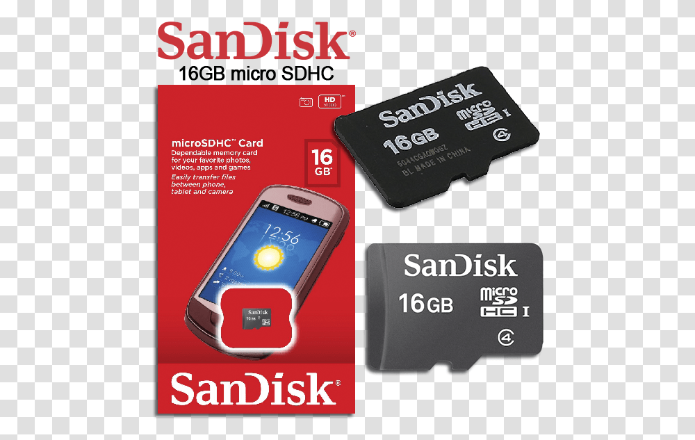 Sandisk 16gb Micro Sd Memory Card For Music And Data Storage Sandisk Memory Card, Mobile Phone, Electronics, Adapter, Computer Transparent Png