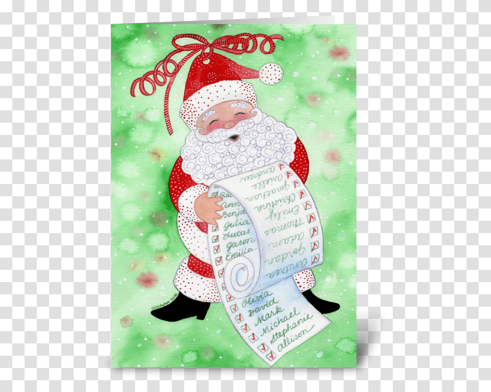 Santa Amp His List Christmas Card Greeting Card Illustration, Advertisement, Poster, Applique Transparent Png