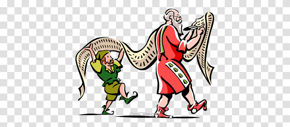 Santa And An Elf With A Christmas List Royalty Free Vector Clip, Person, Crowd, Knight, Costume Transparent Png