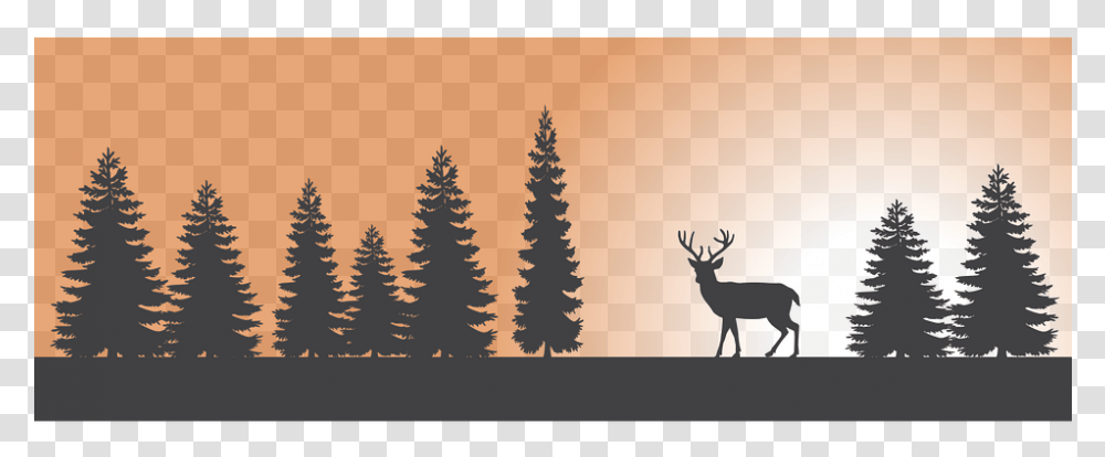 Santa And Reindeer Silhouette Pine Trees Silhouette, Plant, Antelope, Wildlife, Mammal Transparent Png