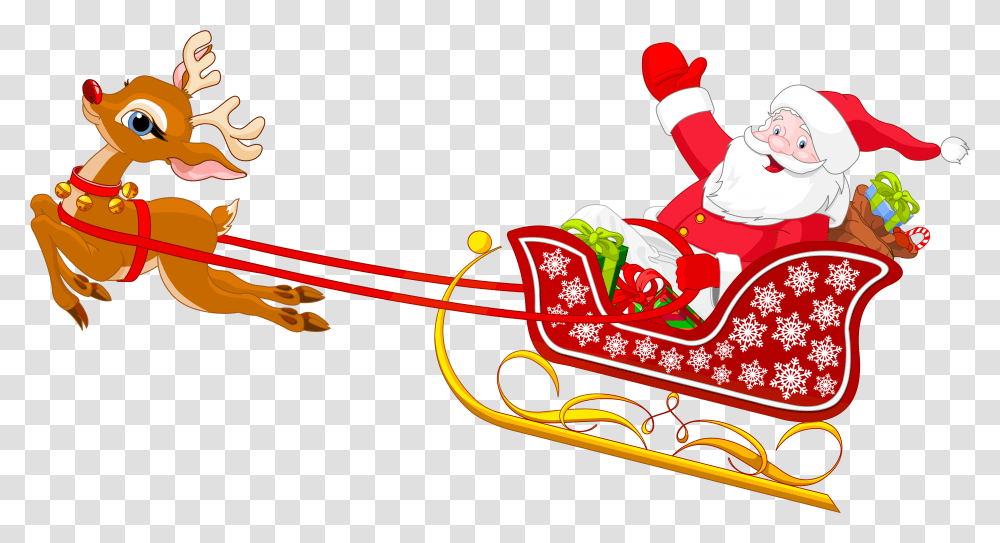 Santa And Reindeer With Sled Clipart Santa Sleigh Clipart, Person, Icing, Cream, Dessert Transparent Png