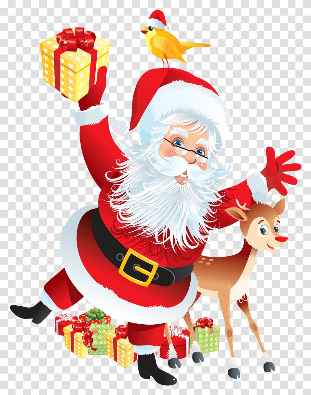 Santa And Rudolph, Bird, Elf, Tree Transparent Png