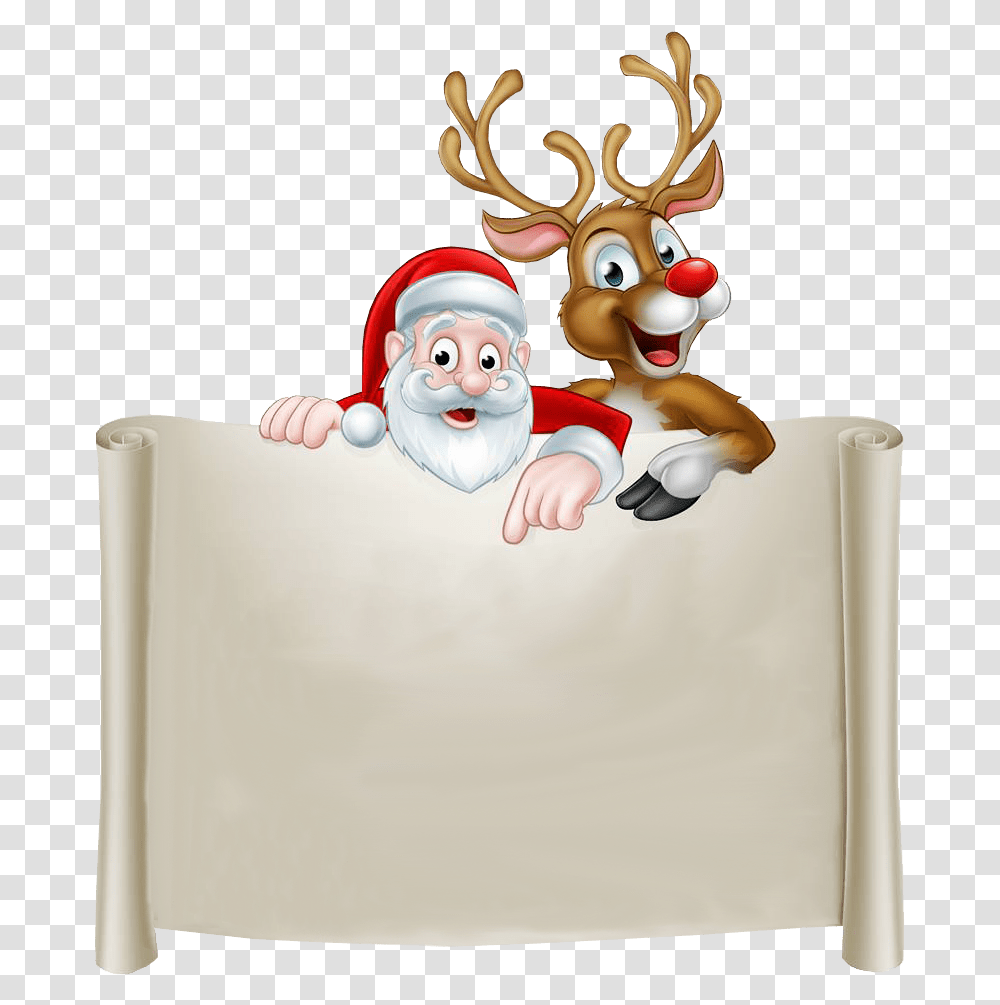 Santa And Rudolph Blank Notice Background Rudolph And Santa, Performer, Birthday Cake, Dessert, Food Transparent Png