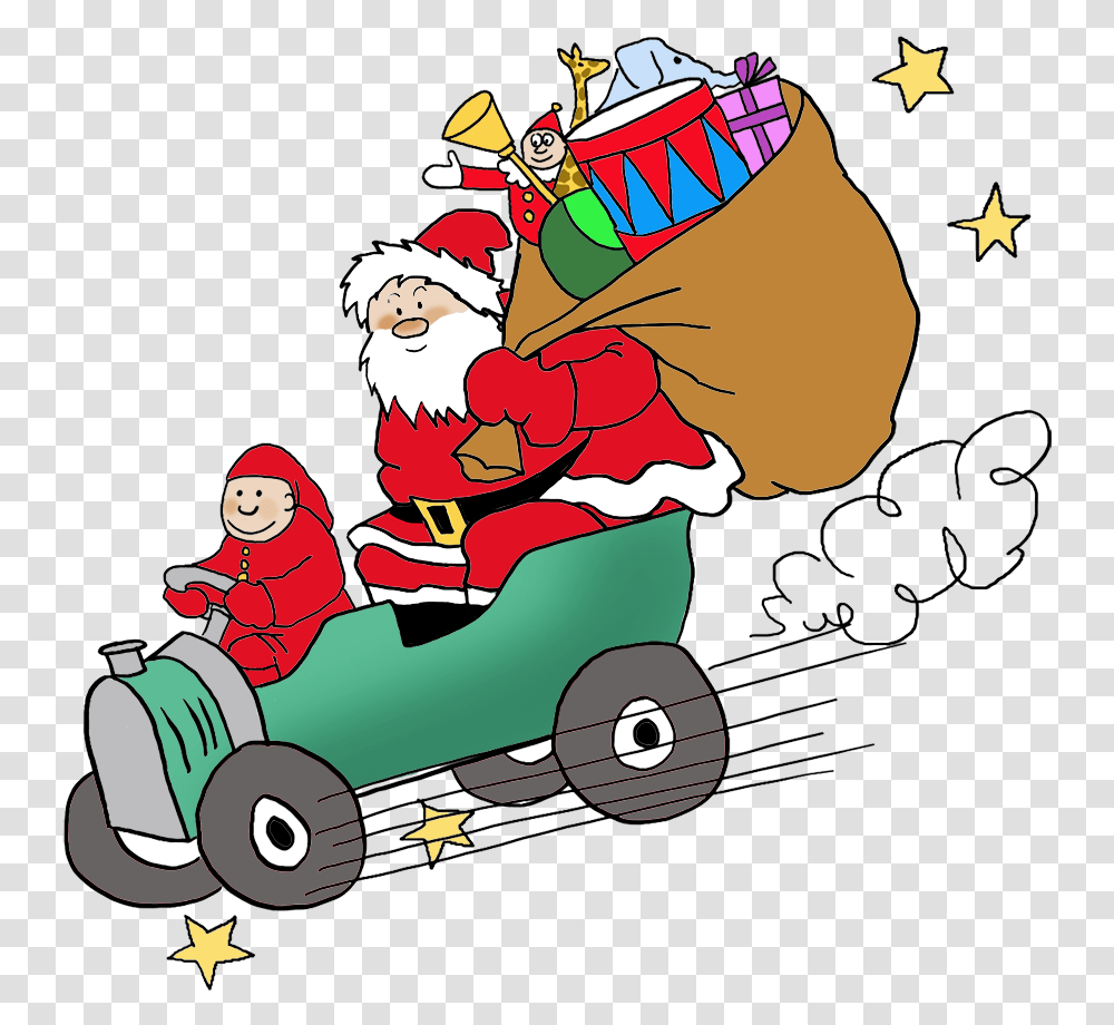 Santa Bringing Presents By Car Santa Claus Car, Vehicle, Transportation, Poster, Advertisement Transparent Png