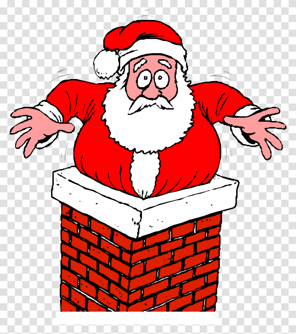 Santa Chimney Stuck Christmas Holiday Present Father Christmas Stuck In Chimney, Person, Human, Performer, Reading Transparent Png