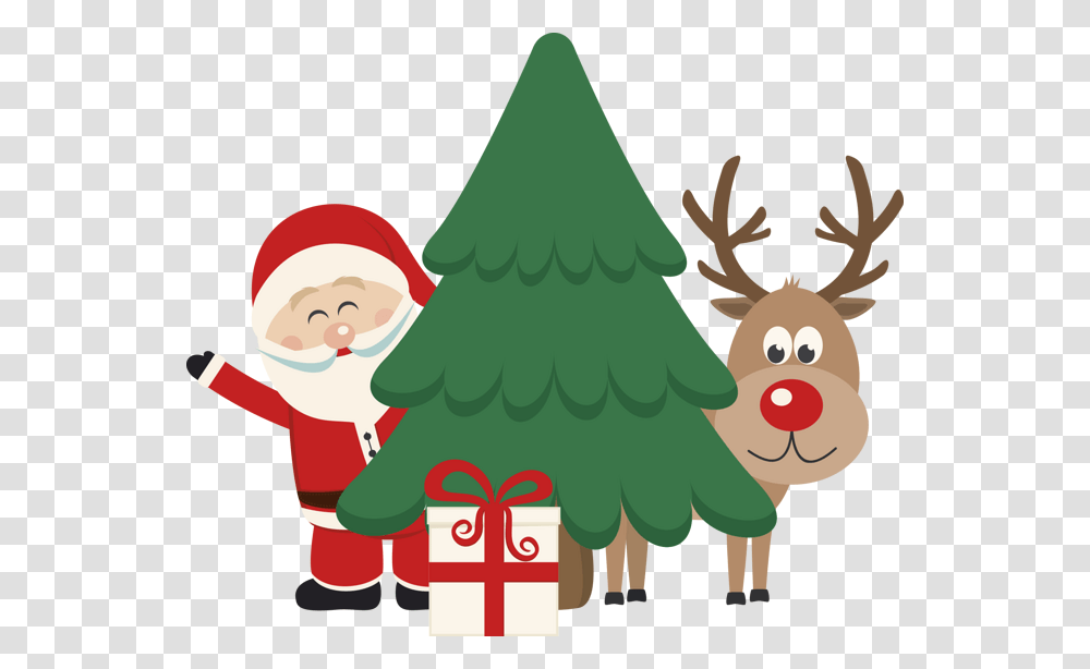 Santa Claus And Rudolf, Tree, Plant, Ornament, Christmas Tree Transparent Png