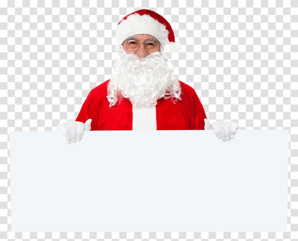 Santa Claus Holding Banner Royalty Free Image Santa Claus Holding, Face, Person, Beard Transparent Png