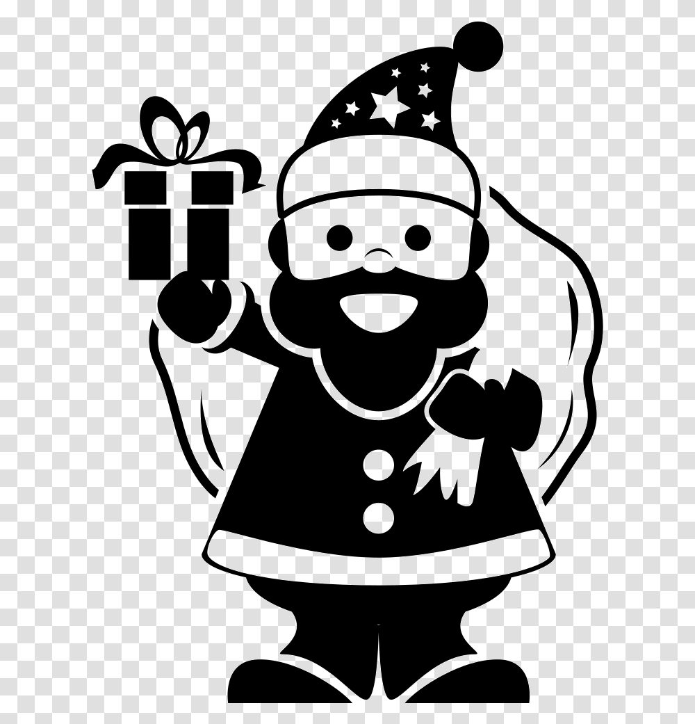 Santa Claus Holding Gifts Bag On His Back And Ringing Santa Claus Icon, Stencil, Snowman, Winter, Outdoors Transparent Png