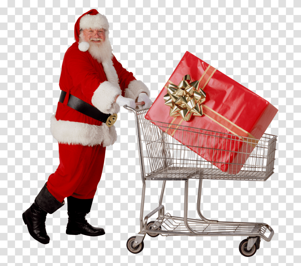 Santa Claus, Person, Human, Shopping Cart, Gift Transparent Png