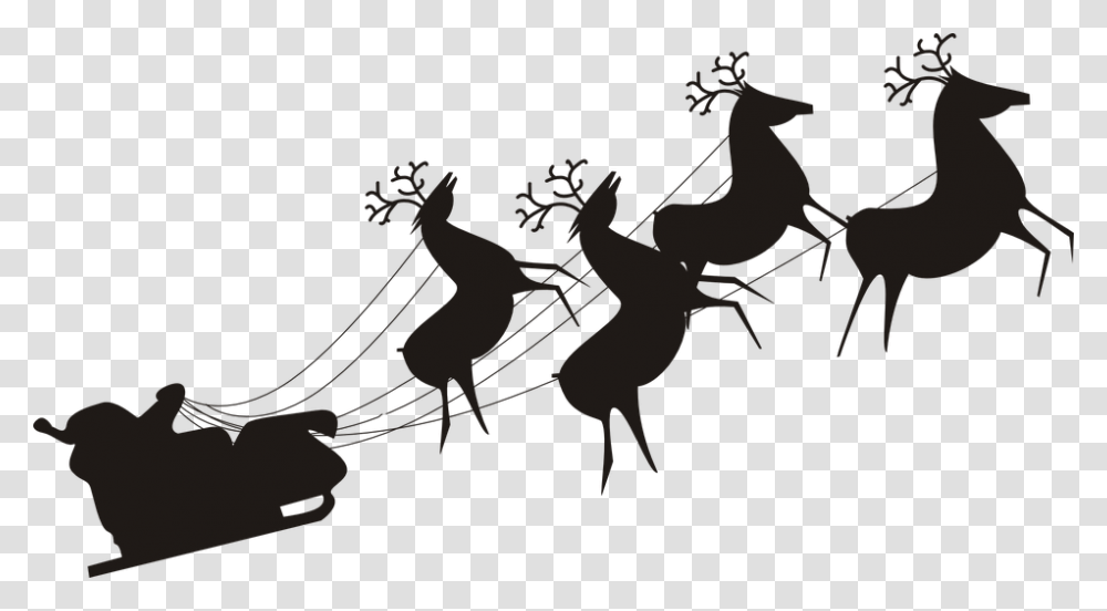 Santa Claus Reindeer Christmas Sled St Nicklaus Santa Sleigh Clipart, Person, Human, Silhouette, Leisure Activities Transparent Png