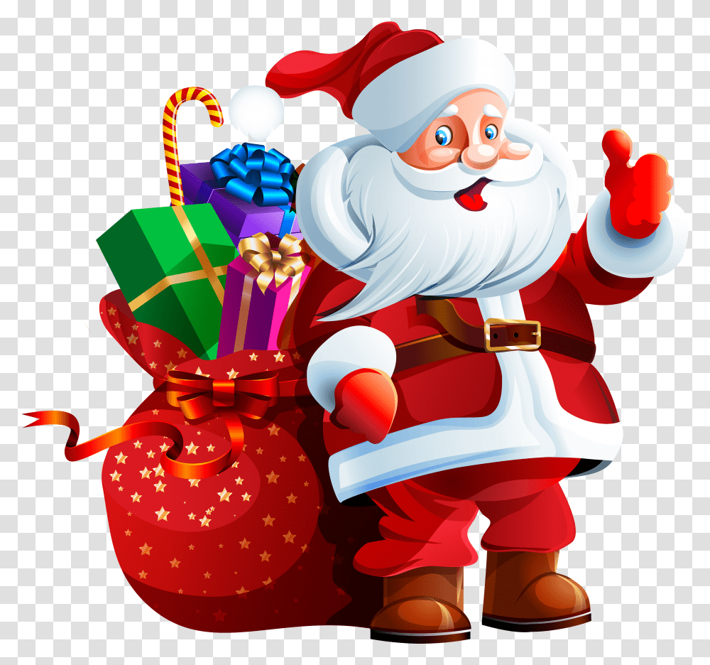 Santa Claus With Big Bag Clipart Christmas Santa Images, Toy, Elf, Performer Transparent Png
