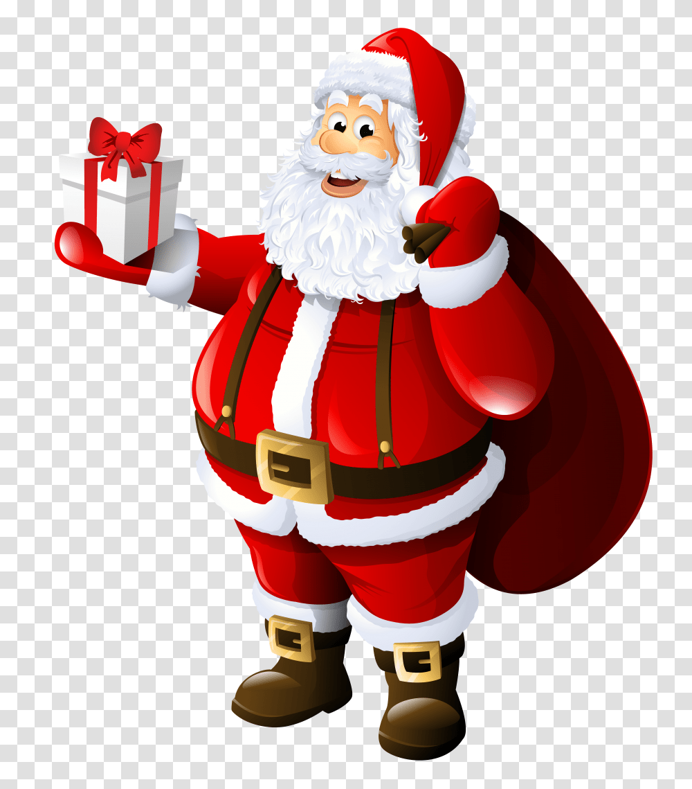 Santa Claus With Gift, Costume, Mascot, Toy, Snowman Transparent Png