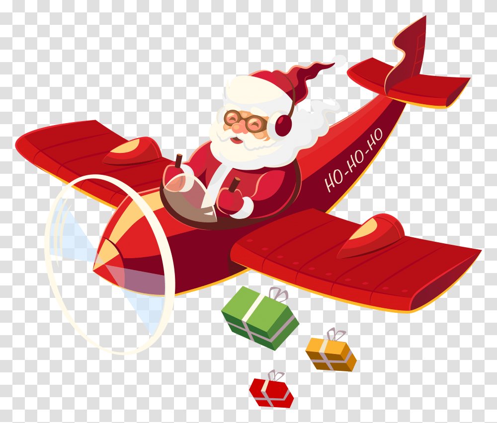 Santa Claus With Plane Clipart Flying Santa Flying, Sled, Leisure Activities Transparent Png