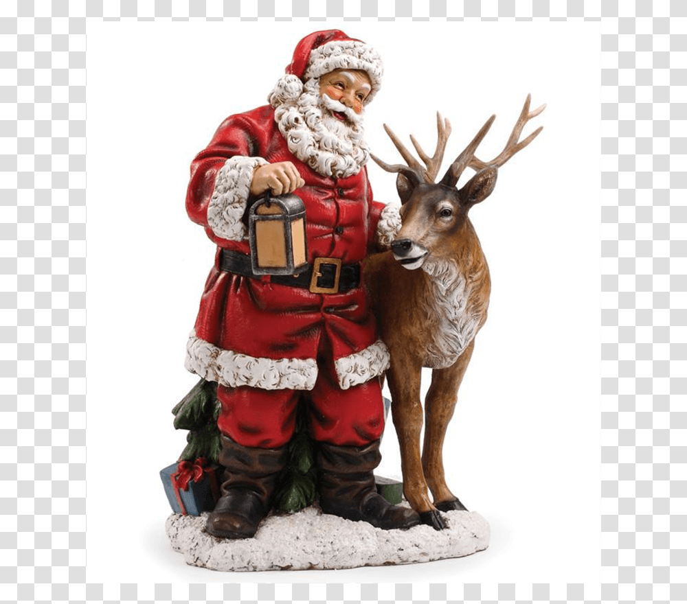 Santa Claus With Reindeer Santa With A Reindeer, Figurine, Person, Costume, Wildlife Transparent Png