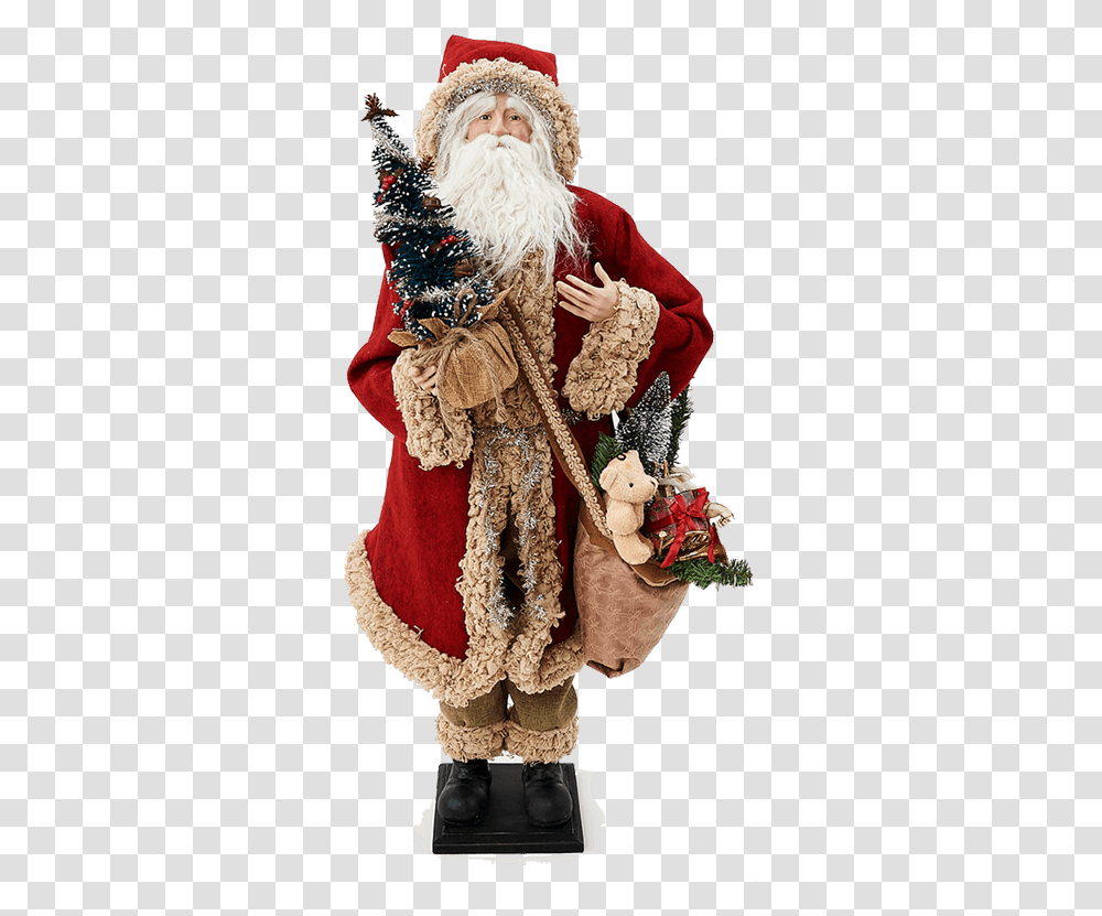 Santa Claus With Tree And Gift Bag Santa Claus, Plant, Person, Costume Transparent Png