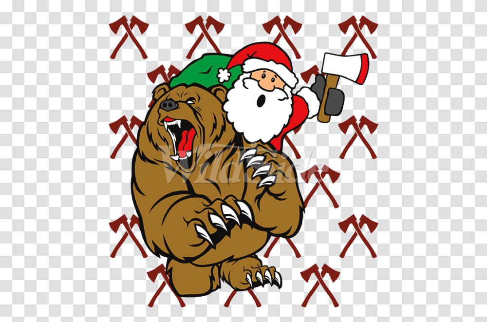 Santa Fights A Bear Cartoon, Poster, Advertisement, Wildlife, Animal Transparent Png