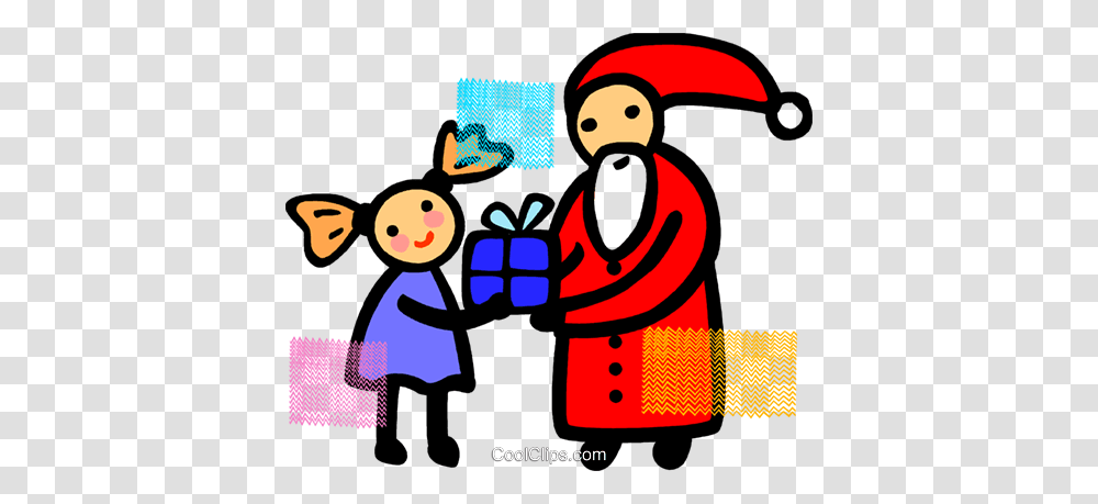 Santa Giving A Gift To A Girl Royalty Free Vector Clip Art, Hand, Brick, Armor Transparent Png