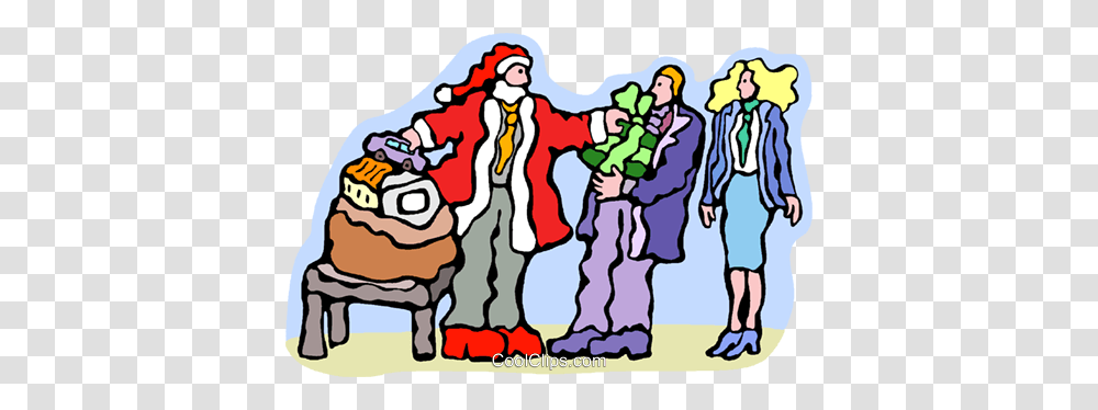 Santa Handing Out Gifts Royalty Free Vector Clip Art Illustration, Outdoors, Snow, Nature Transparent Png
