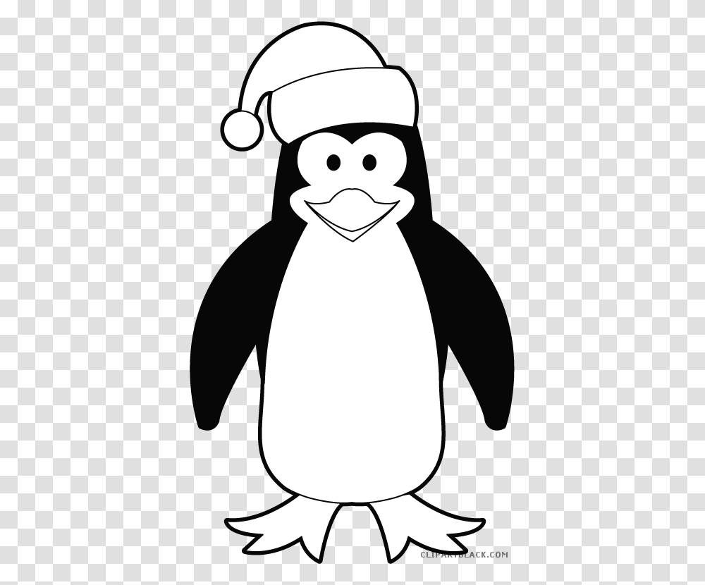 Santa Hat Clipart Outline Penguin Black And White Clip Art, Bird, Animal, Snowman, Winter Transparent Png
