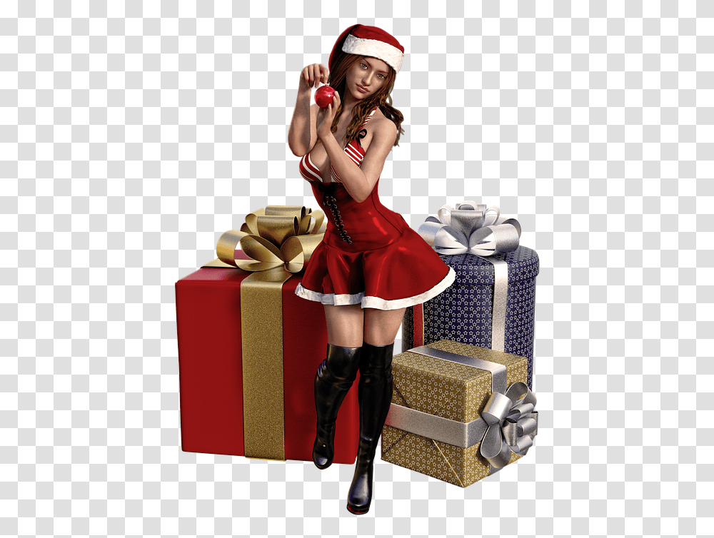 Santa Hat Gifts Woman Boots Santa Costume Girl, Person, Female, Footwear Transparent Png