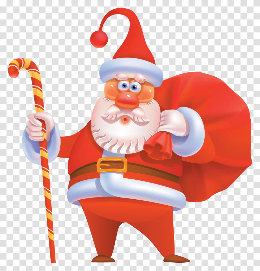 Santa Hat Hd Cartoon Claus Clipart Christmas, Toy, Performer, Stick, Cane Transparent Png
