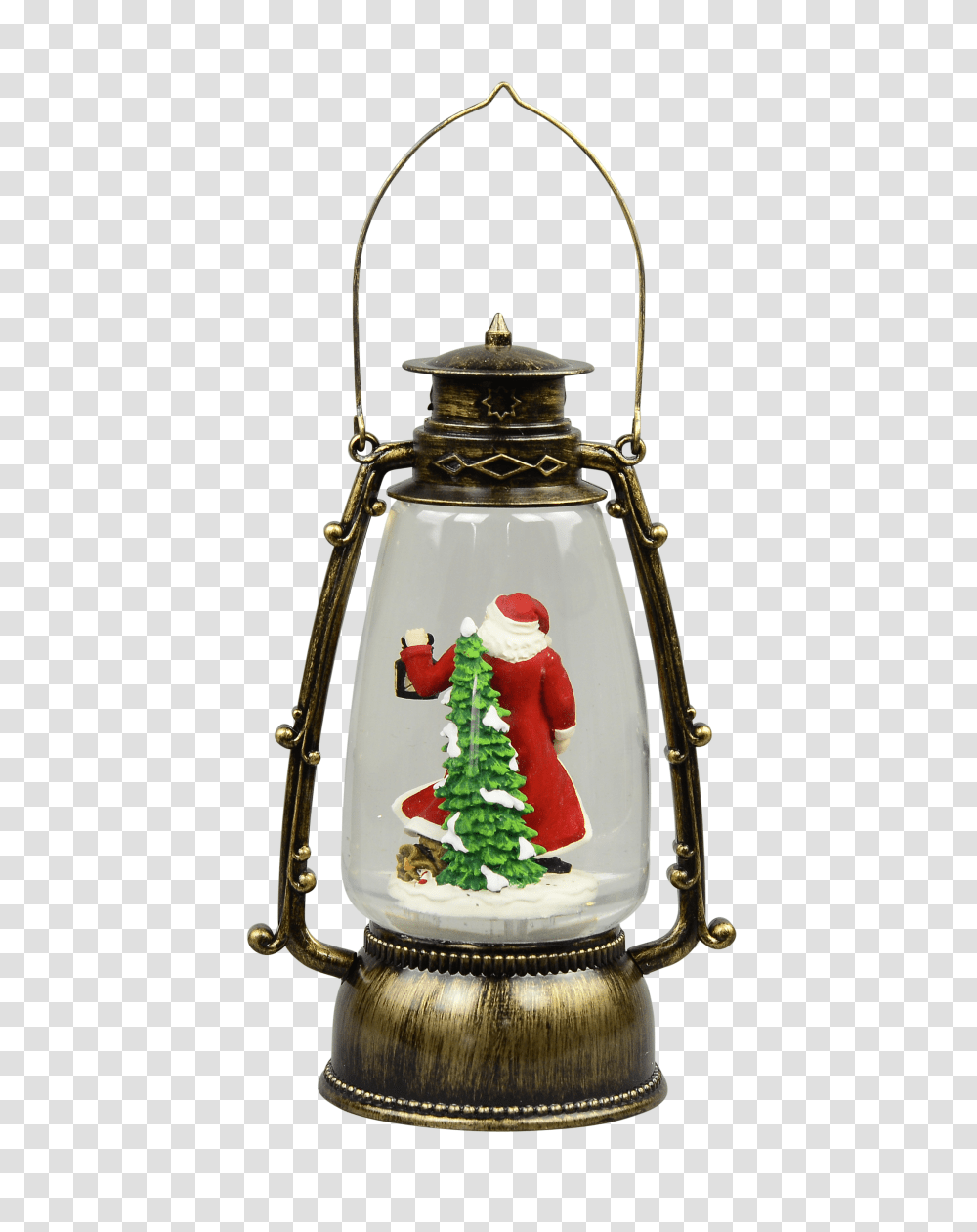 Santa In Antique Look Hurricane Lantern Snow Globe Ornament, Lamp, Lampshade, Plant Transparent Png