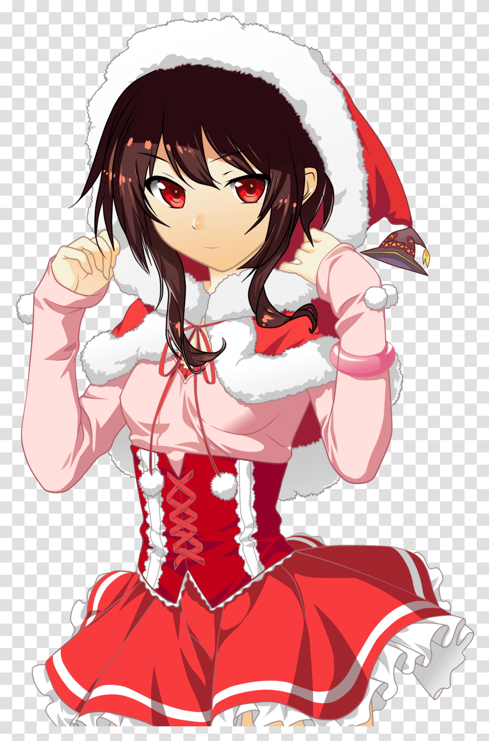 Santa Megumin W Wizard Hat Santa Christmas Anime Girl, Comics, Book, Manga, Person Transparent Png