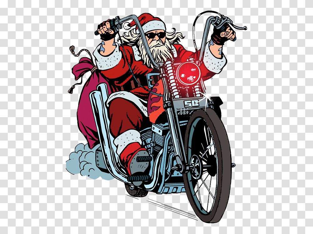 Santa On A Motorcycle, Wheel, Helmet, Person, Transportation Transparent Png