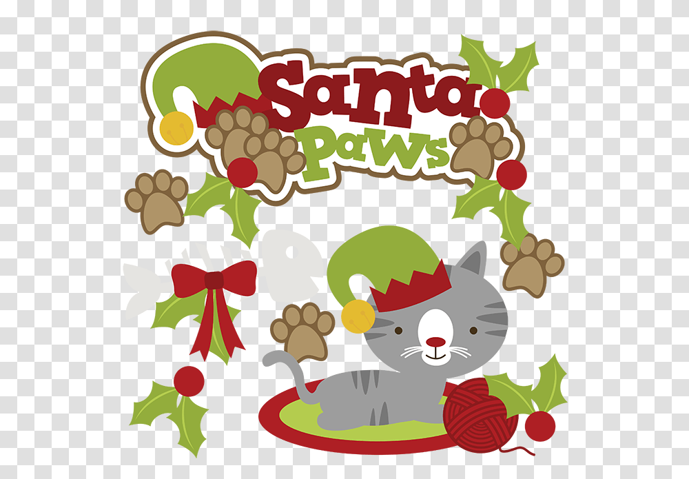 Santa Paws Cat Clipart Cat Cute Cat Clip Art Christmas, Map, Diagram, Plant Transparent Png