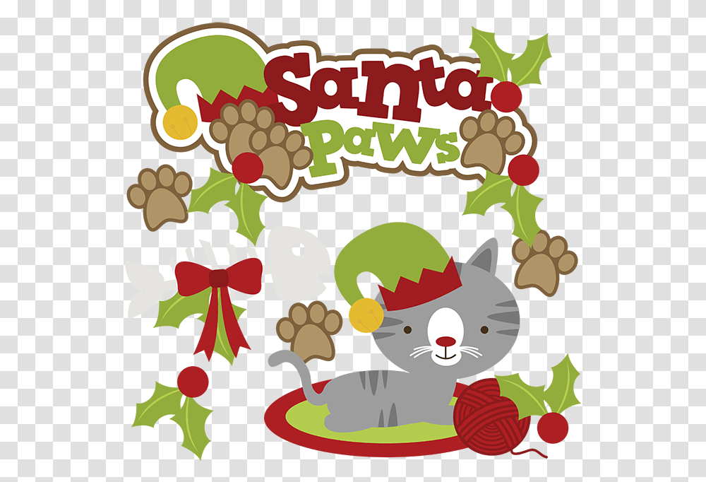 Santa Paws Svg Cat Clipart Cute Clip Art Cats Christmas Tree Clip Art, Meal, Food, Poster, Lunch Transparent Png