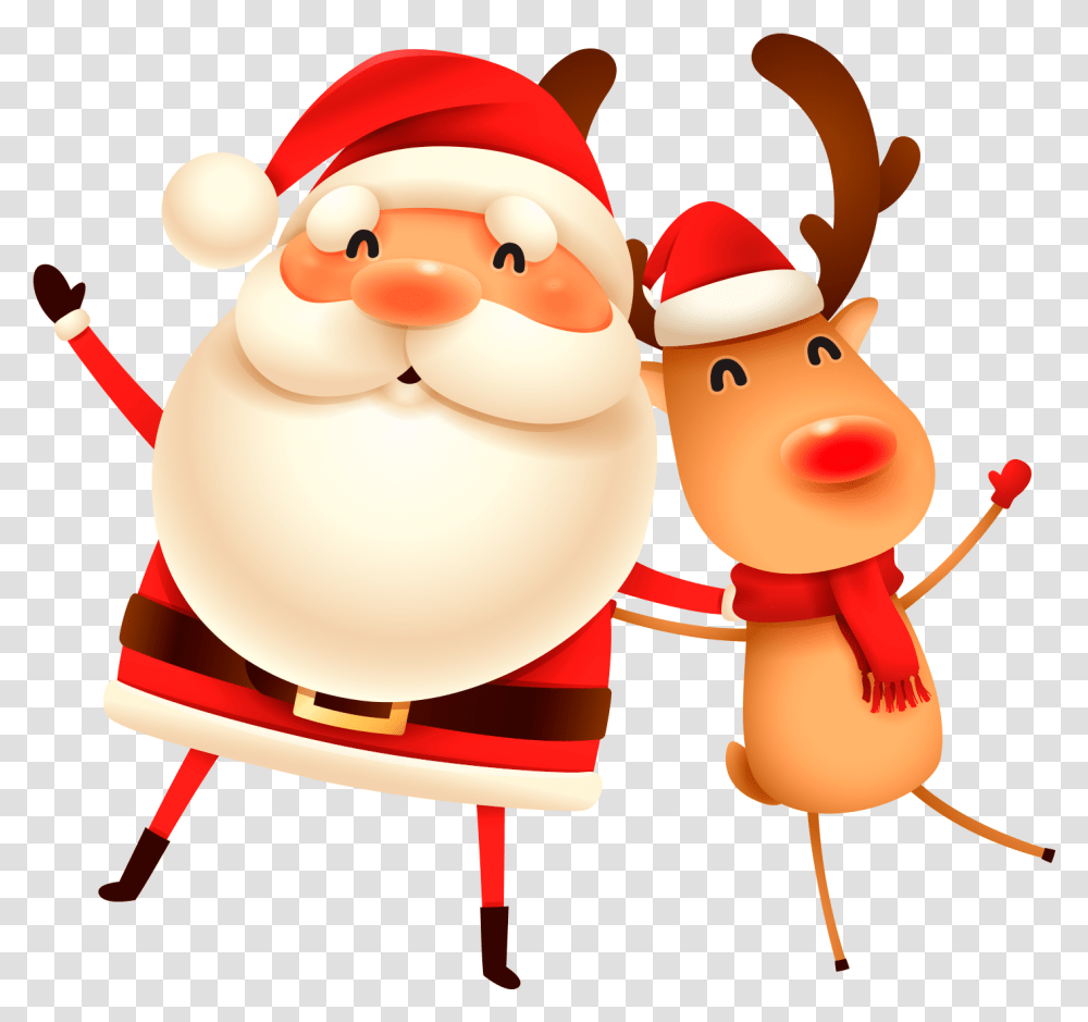 Santa Reindeer Merry Christmas Santa Reindeer, Elf, Tree, Plant, Snowman Transparent Png