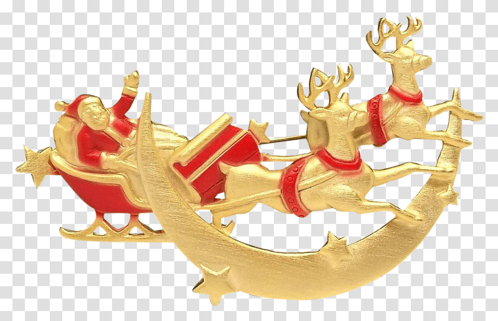 Santa Reindeer Sleigh Christmas Gold Santa Sleigh Clipart Fictional Character, Dragon, Transportation, Vehicle, Carriage Transparent Png