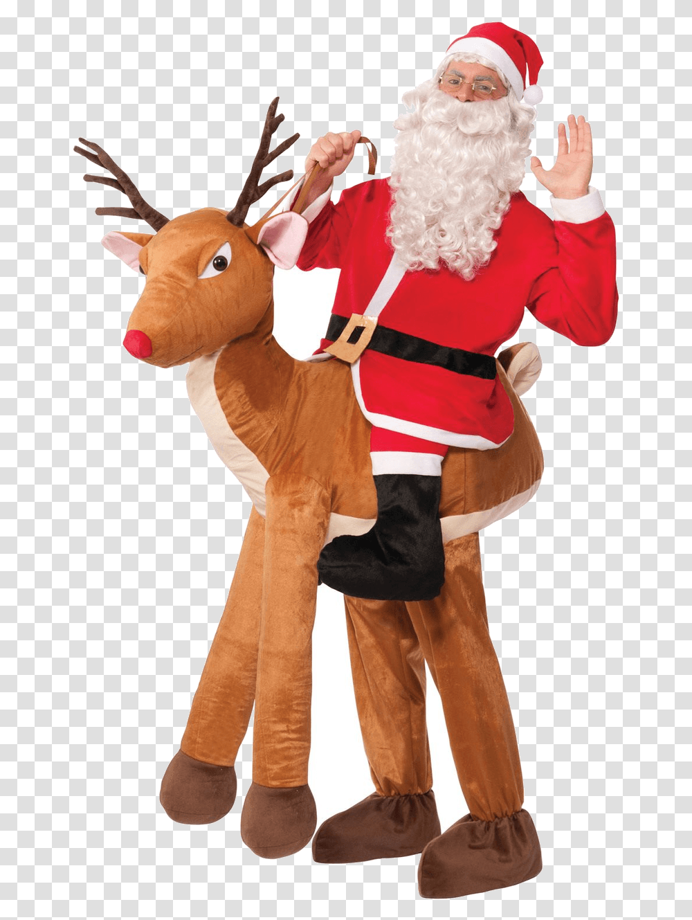 Santa Riding Reindeer Costume Download Christmas Costumes Men, Mascot, Person, Human Transparent Png