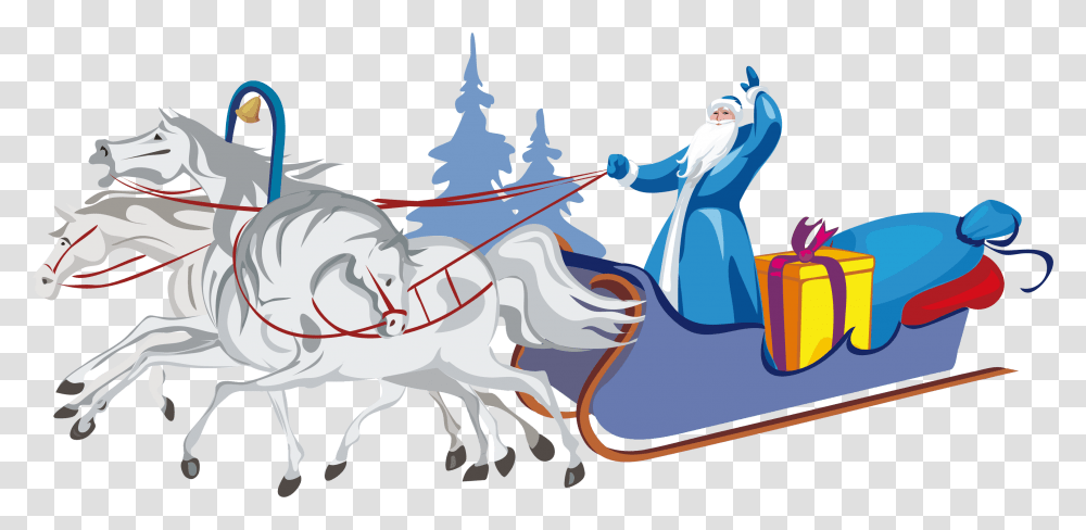 Santa Sleigh Ded Moroz Na Sanyah S Loshadmi, Horse, Mammal Transparent Png