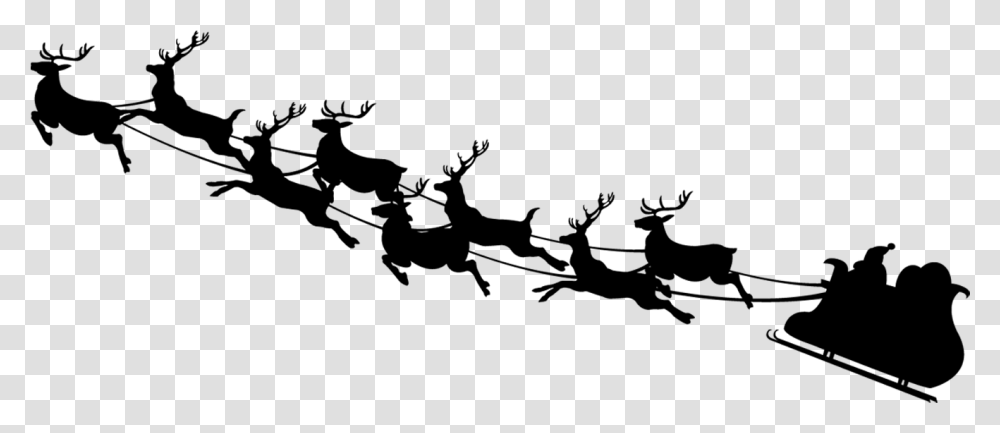 Santa Sleigh Flying 9 Reindeers, Gray, World Of Warcraft Transparent Png