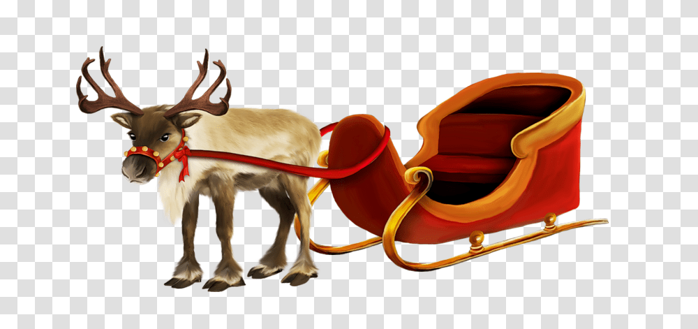 Santa Sleigh, Holiday, Cow, Cattle, Mammal Transparent Png