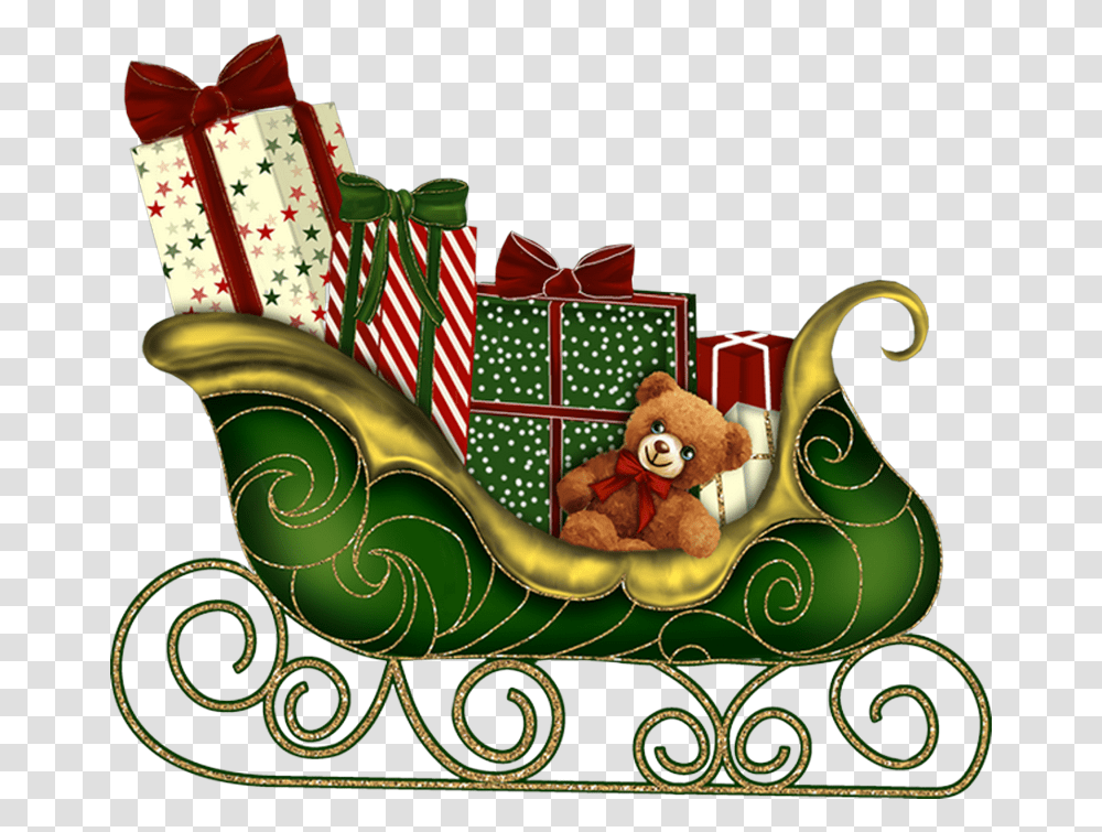 Santa Sleigh, Holiday, Teddy Bear, Toy, Gift Transparent Png