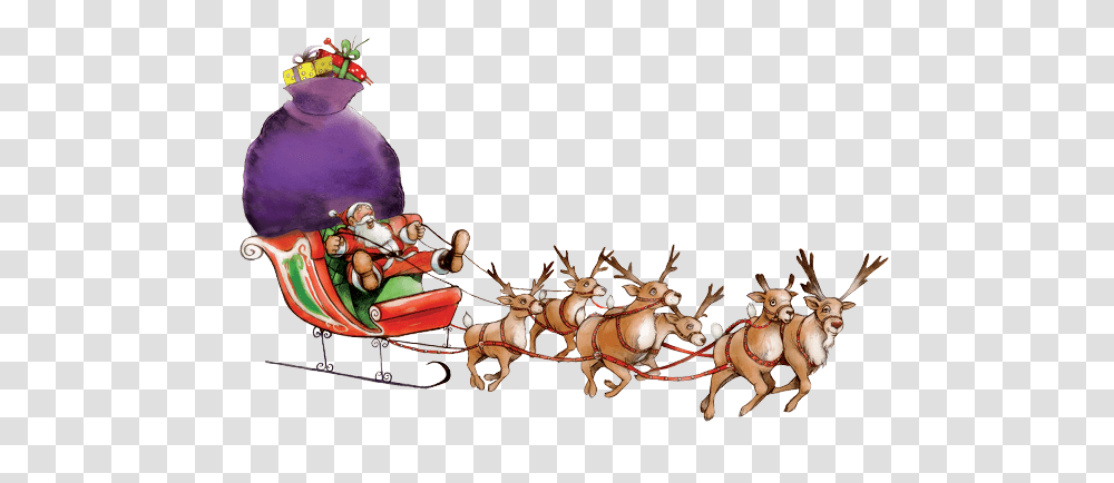 Santa Sleigh, Holiday, Vehicle, Transportation, Animal Transparent Png