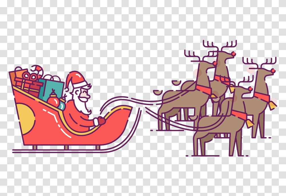 Santa Sleigh Pulled Reindeer Santa With Sleigh Icon, Vehicle, Transportation, Art, Text Transparent Png