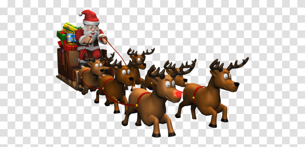 Santa Sleigh Santa With Rudolph, Person, Human, Crowd, People Transparent Png