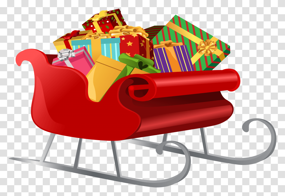Santa Sleigh With Gifts Clip Art Image Santa Sleigh With Presents, Furniture Transparent Png