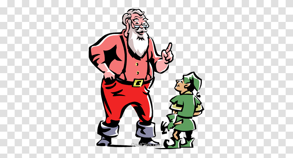 Santa Talking To An Elf Royalty Free Vector Clip Art Illustration, Person, Costume, Performer, Face Transparent Png