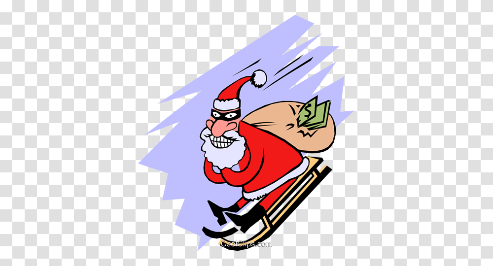 Santa With A Bag Of Loot Royalty Free Vector Clip Art Illustration, Poster, Advertisement, Sled, Person Transparent Png