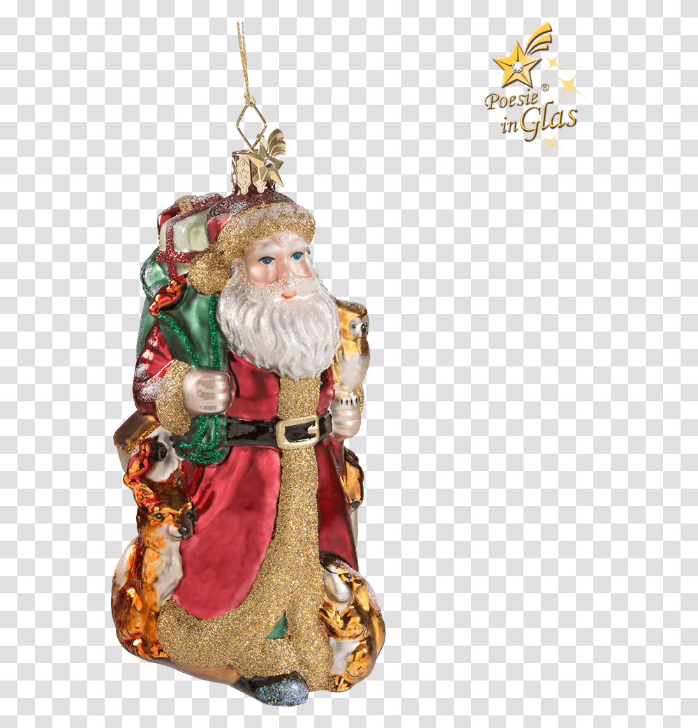 Santa With Forest Animals Santa Claus, Doll, Toy, Figurine, Sweets Transparent Png