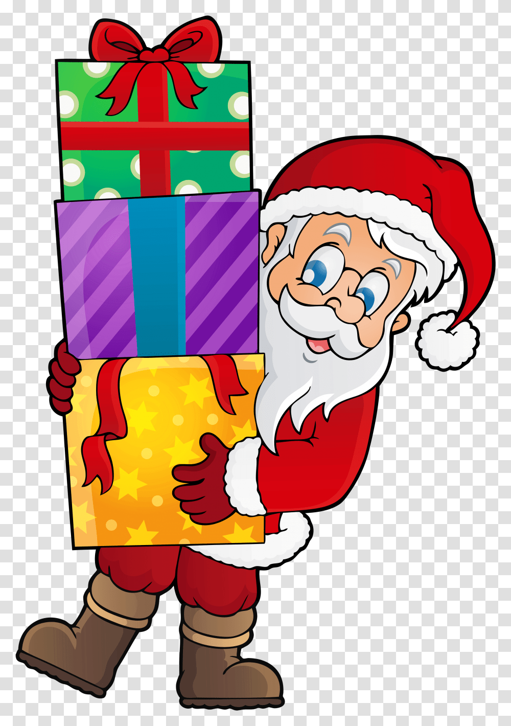 Santa With Presents Clipart Clip Art Santa And Presents, Hand, Elf, Poster, Advertisement Transparent Png