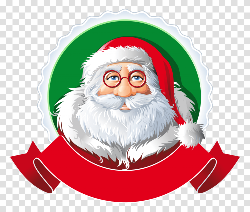 Santa With Red Banner Clipart, Logo, Trademark, Painting Transparent Png