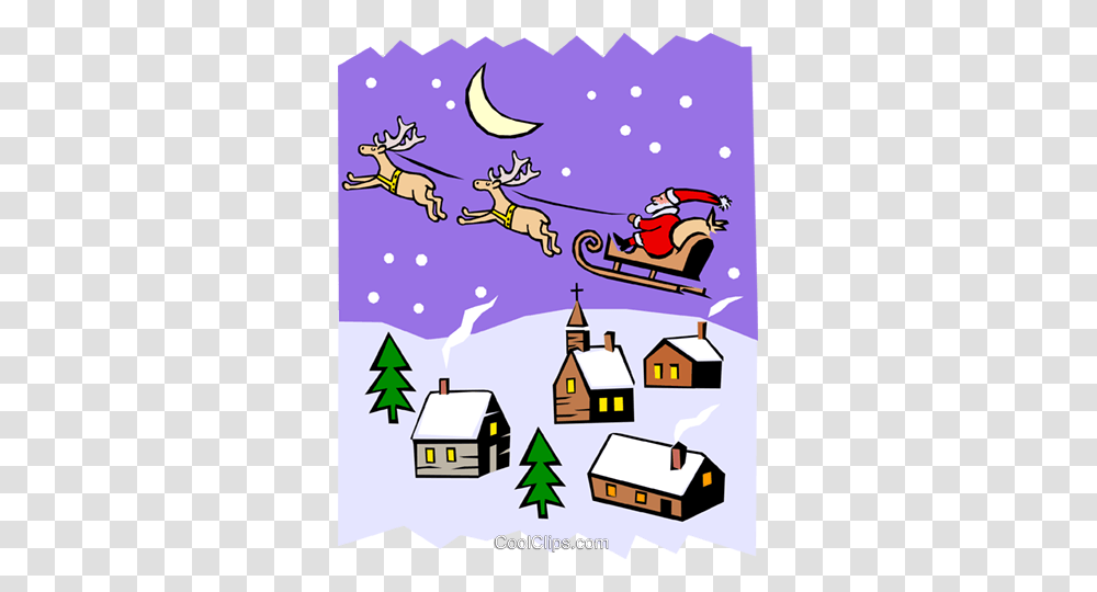 Santas Sleigh In Christmas Scene Royalty Free Vector Clip Art, Outdoors, Nature, Snow Transparent Png