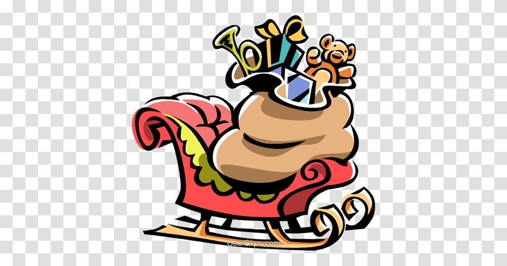 Santas Sleigh With Sack Of Toys Royalty Free Vector Clip Art, Sled Transparent Png